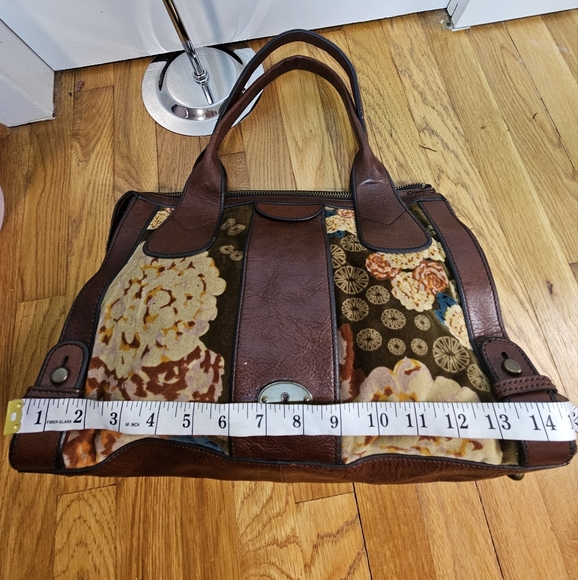 Fossil Vintage Leather Floral Tapestry Satchel Keyhole Bag - Picture 7 of 13